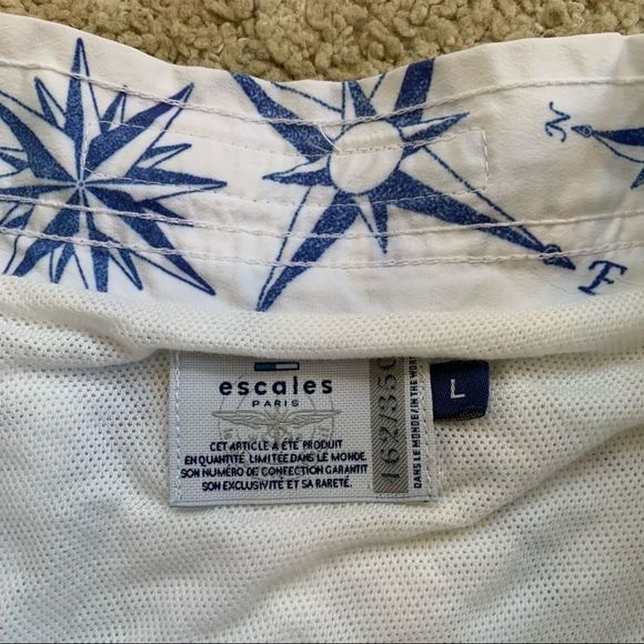 Escales Paris White Blue Map Compass Swim Trunks 6in Large - Picture 3 of 8
